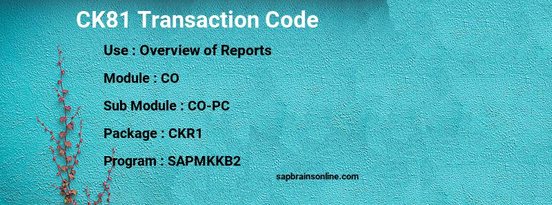 SAP CK81 transaction code