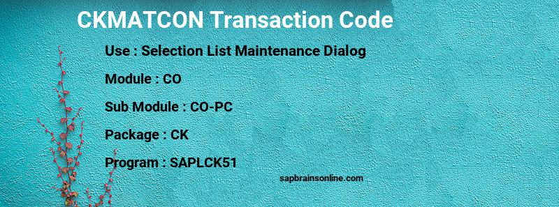 SAP CKMATCON transaction code