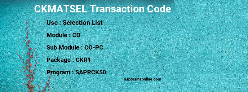 SAP CKMATSEL transaction code