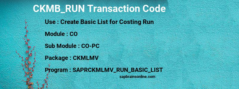 SAP CKMB_RUN transaction code