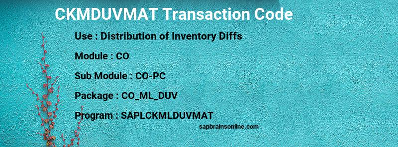 SAP CKMDUVMAT transaction code