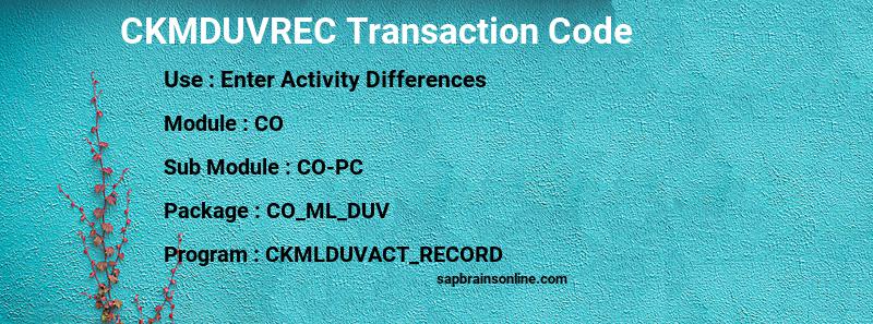 SAP CKMDUVREC transaction code