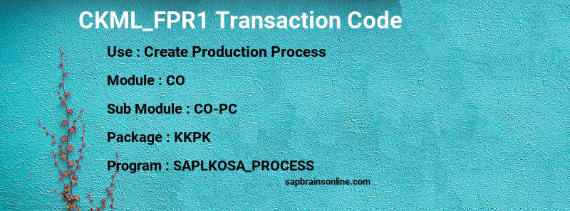 SAP CKML_FPR1 transaction code