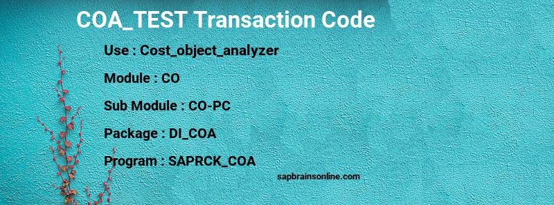 SAP COA_TEST transaction code