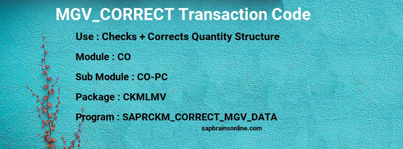 SAP MGV_CORRECT transaction code
