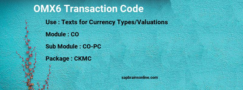 SAP OMX6 transaction code