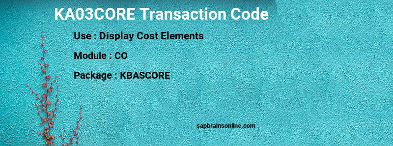 SAP KA03CORE transaction code