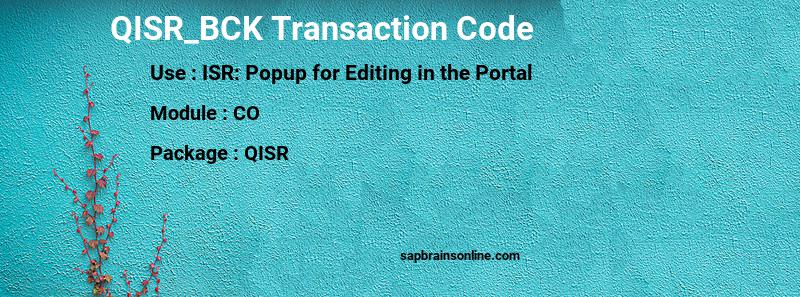 SAP QISR_BCK transaction code