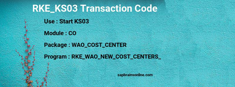 SAP RKE_KS03 transaction code
