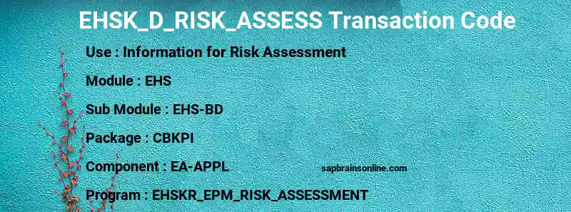 SAP EHSK_D_RISK_ASSESS transaction code