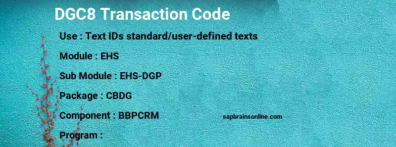 SAP DGC8 transaction code