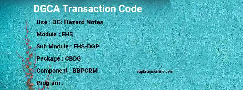 SAP DGCA transaction code