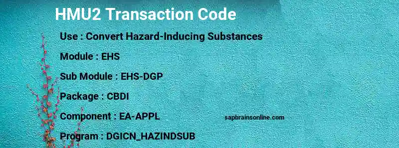 SAP HMU2 transaction code