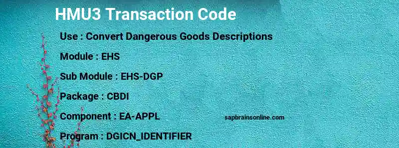SAP HMU3 transaction code