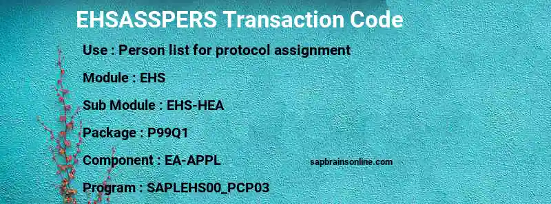 SAP EHSASSPERS transaction code