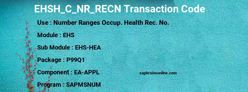 SAP EHSH_C_NR_RECN transaction code