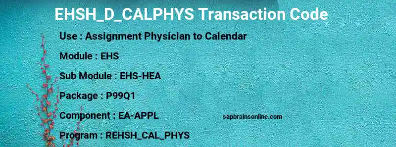 SAP EHSH_D_CALPHYS transaction code