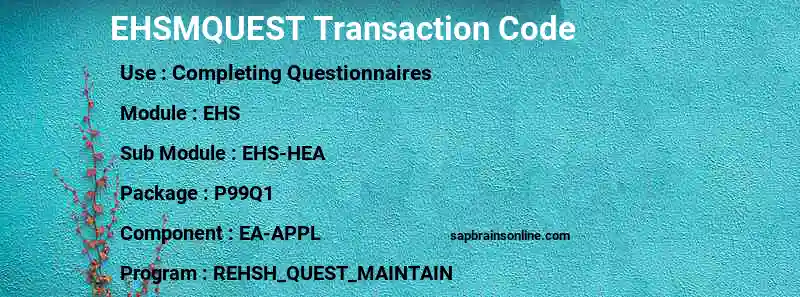SAP EHSMQUEST transaction code