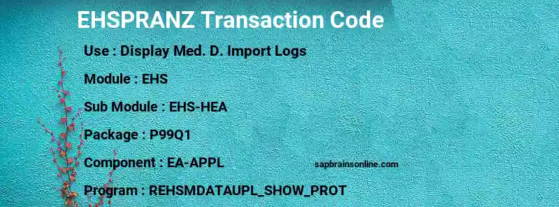 SAP EHSPRANZ transaction code