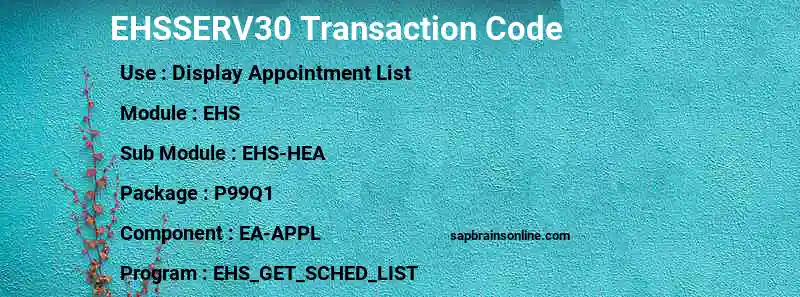 SAP EHSSERV30 transaction code