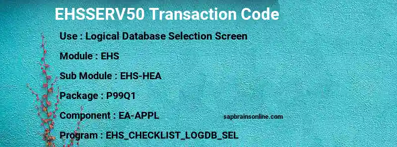 SAP EHSSERV50 transaction code