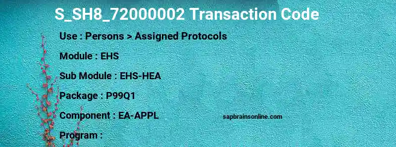 SAP S_SH8_72000002 transaction code