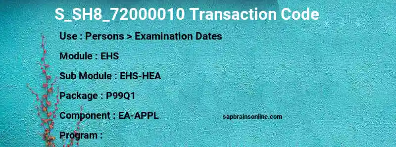 SAP S_SH8_72000010 transaction code