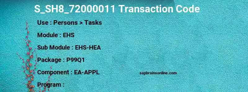 SAP S_SH8_72000011 transaction code