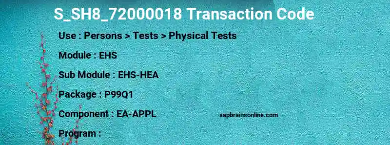 SAP S_SH8_72000018 transaction code