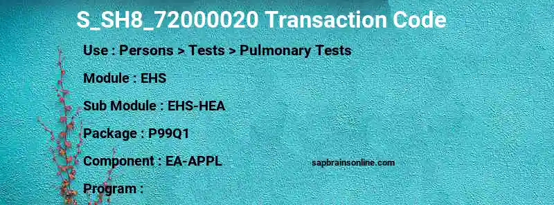 SAP S_SH8_72000020 transaction code