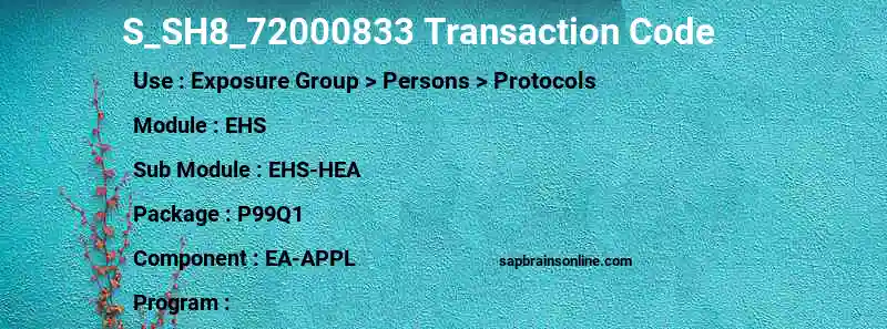 SAP S_SH8_72000833 transaction code