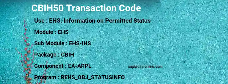 SAP CBIH50 transaction code
