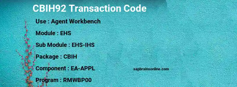 SAP CBIH92 transaction code
