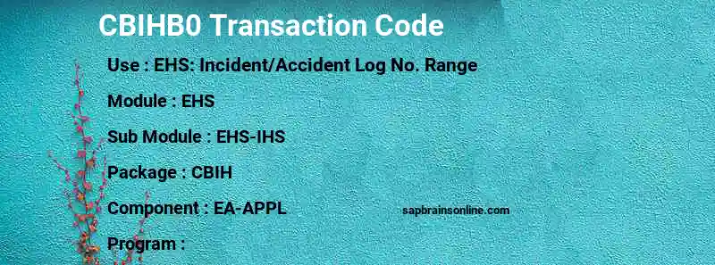 SAP CBIHB0 transaction code