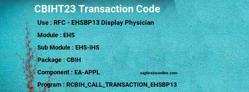 SAP CBIHT23 transaction code