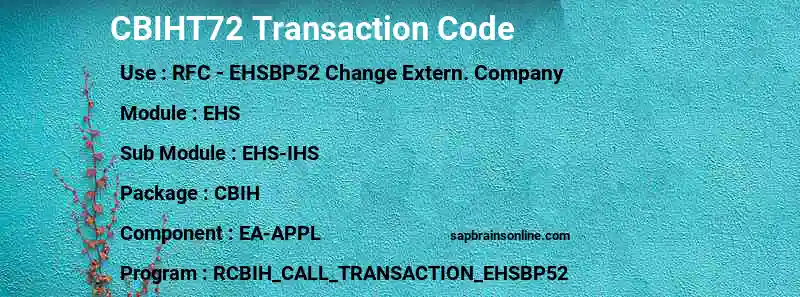 SAP CBIHT72 transaction code