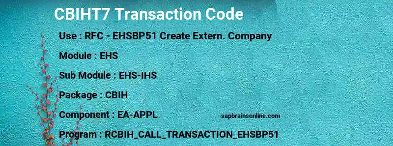 SAP CBIHT7 transaction code