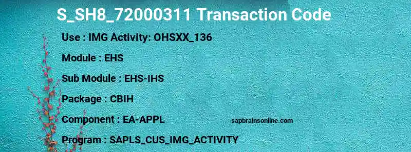 SAP S_SH8_72000311 transaction code