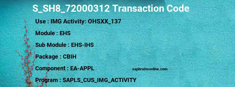 SAP S_SH8_72000312 transaction code