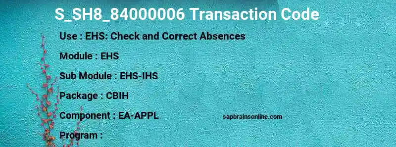 SAP S_SH8_84000006 transaction code
