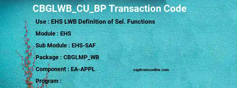 SAP CBGLWB_CU_BP transaction code
