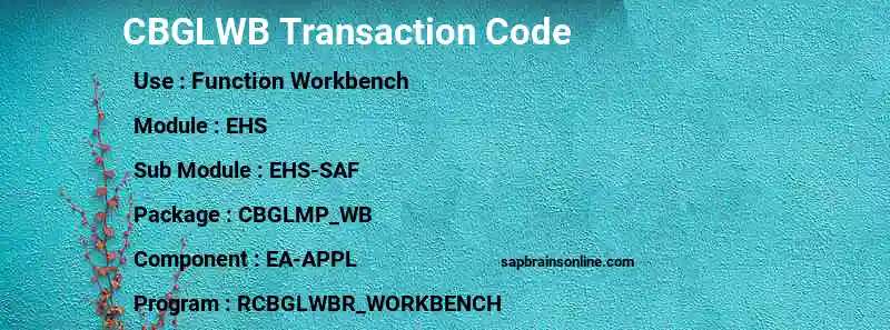 SAP CBGLWB transaction code