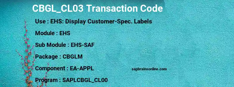 SAP CBGL_CL03 transaction code