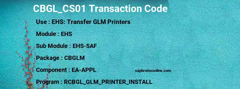 SAP CBGL_CS01 transaction code