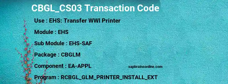 SAP CBGL_CS03 transaction code