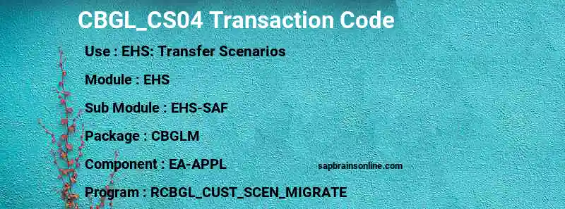 SAP CBGL_CS04 transaction code