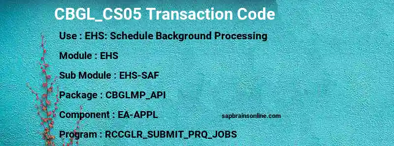 SAP CBGL_CS05 transaction code