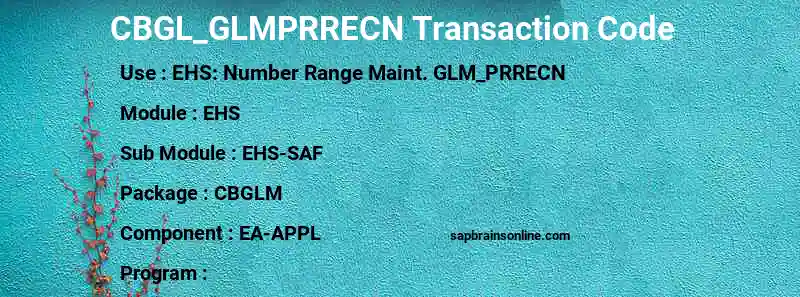 SAP CBGL_GLMPRRECN transaction code