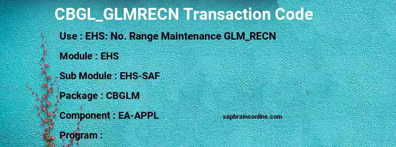 SAP CBGL_GLMRECN transaction code