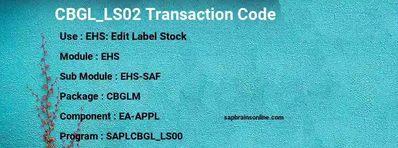 SAP CBGL_LS02 transaction code